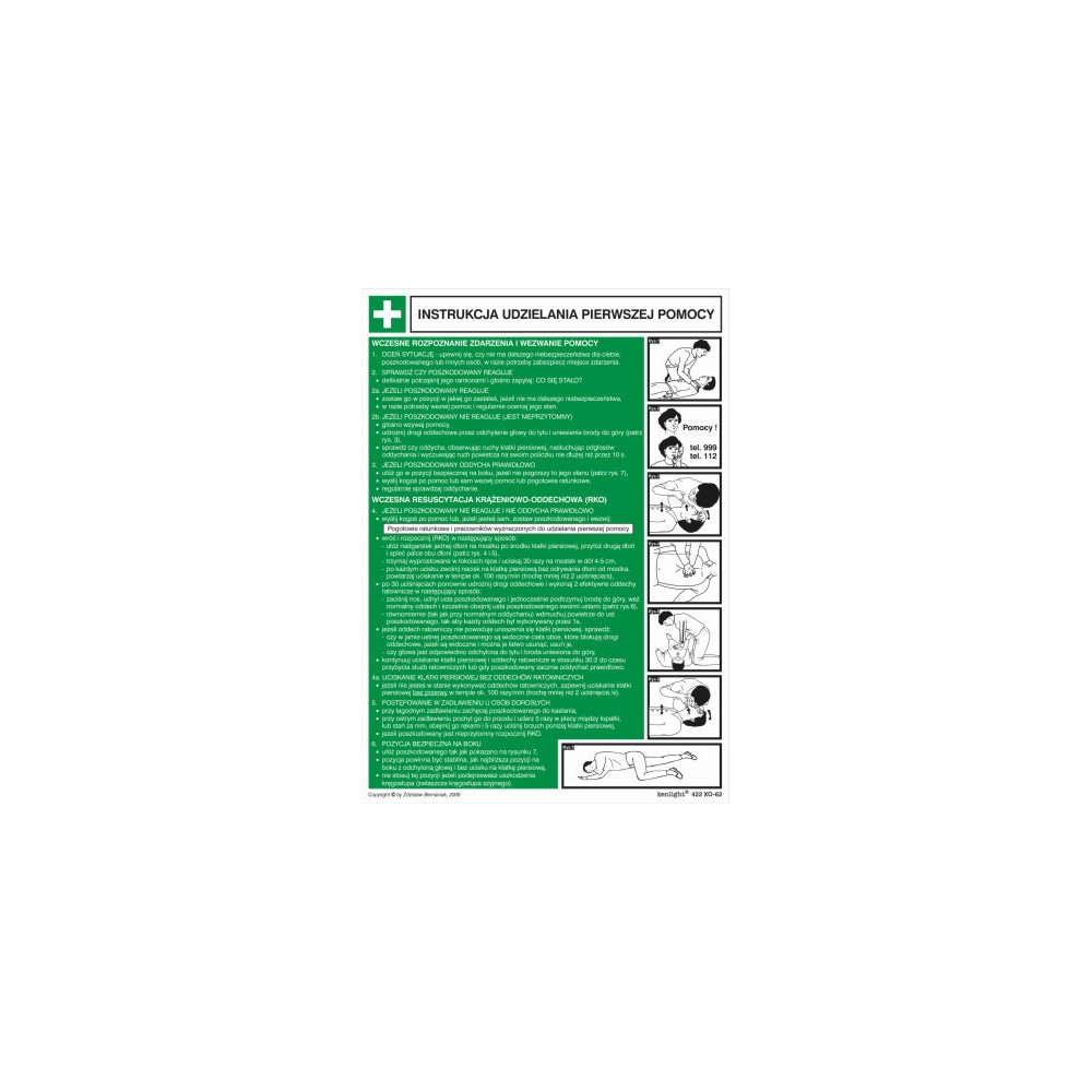 TABLICZKA INSTRUKCJA UDZIELENIA PIERWSZEJ POMOCY 422 XO-62 TECHEM