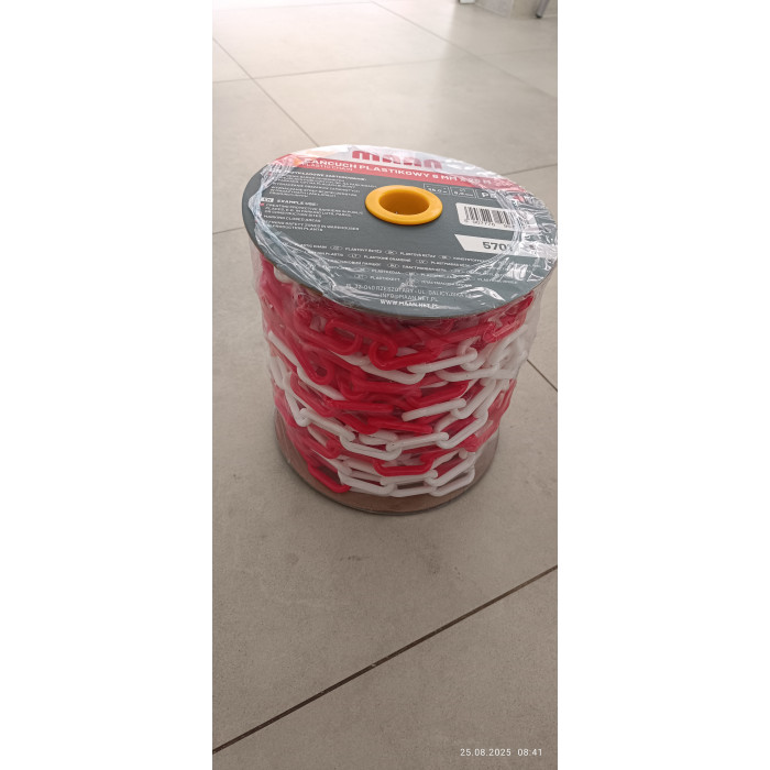 ŁAŃCUCH PLASTIKOWY BIAŁO CZERWONY 8MM -25 MB NA SZPULI